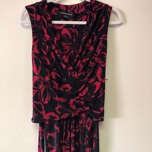 Norma Kamali Black & Red Floral Wrap Waist Dress
